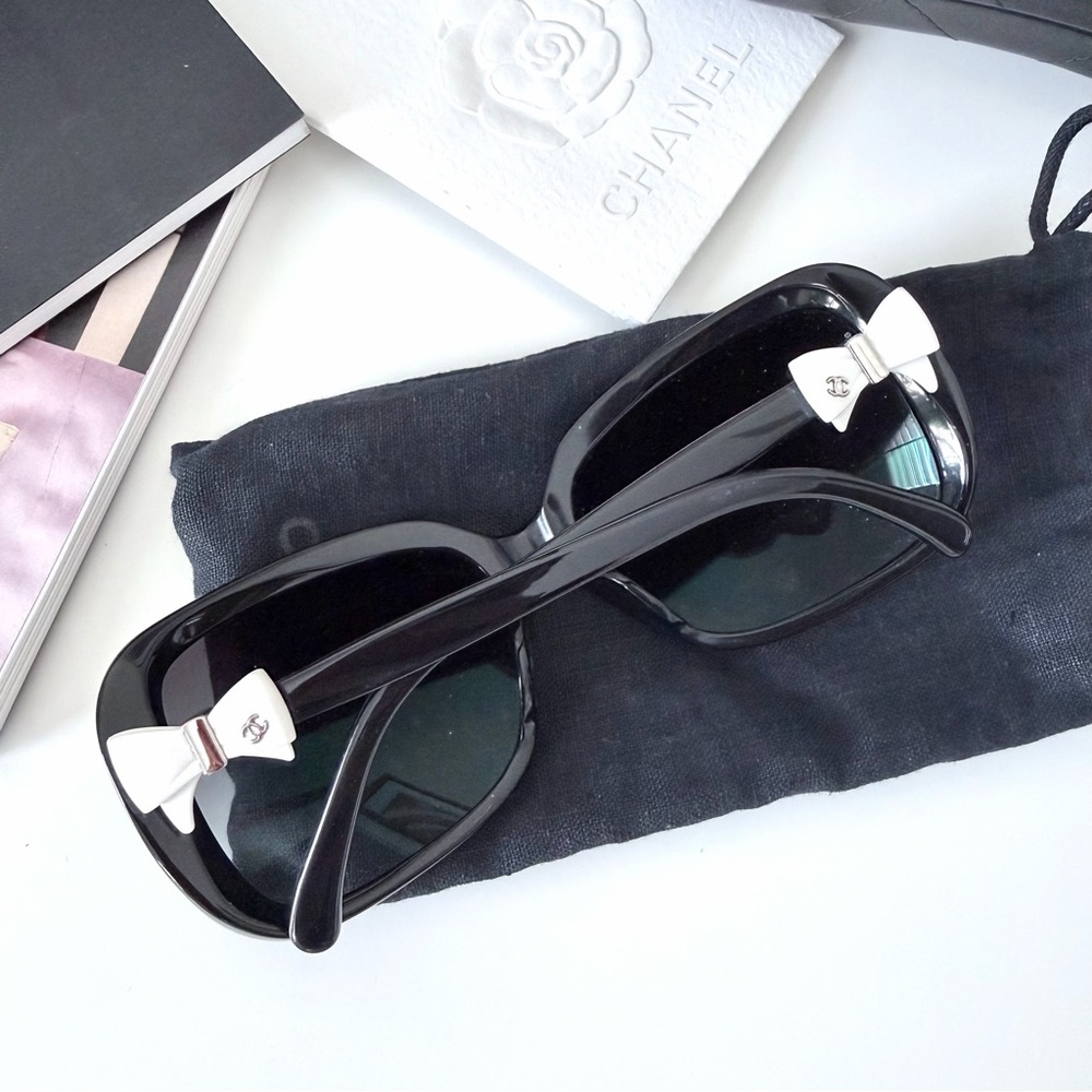 Chanel CC Logo Ribbon‎ Black Acetate Oversized Sunglasses - Picture 5 of 9